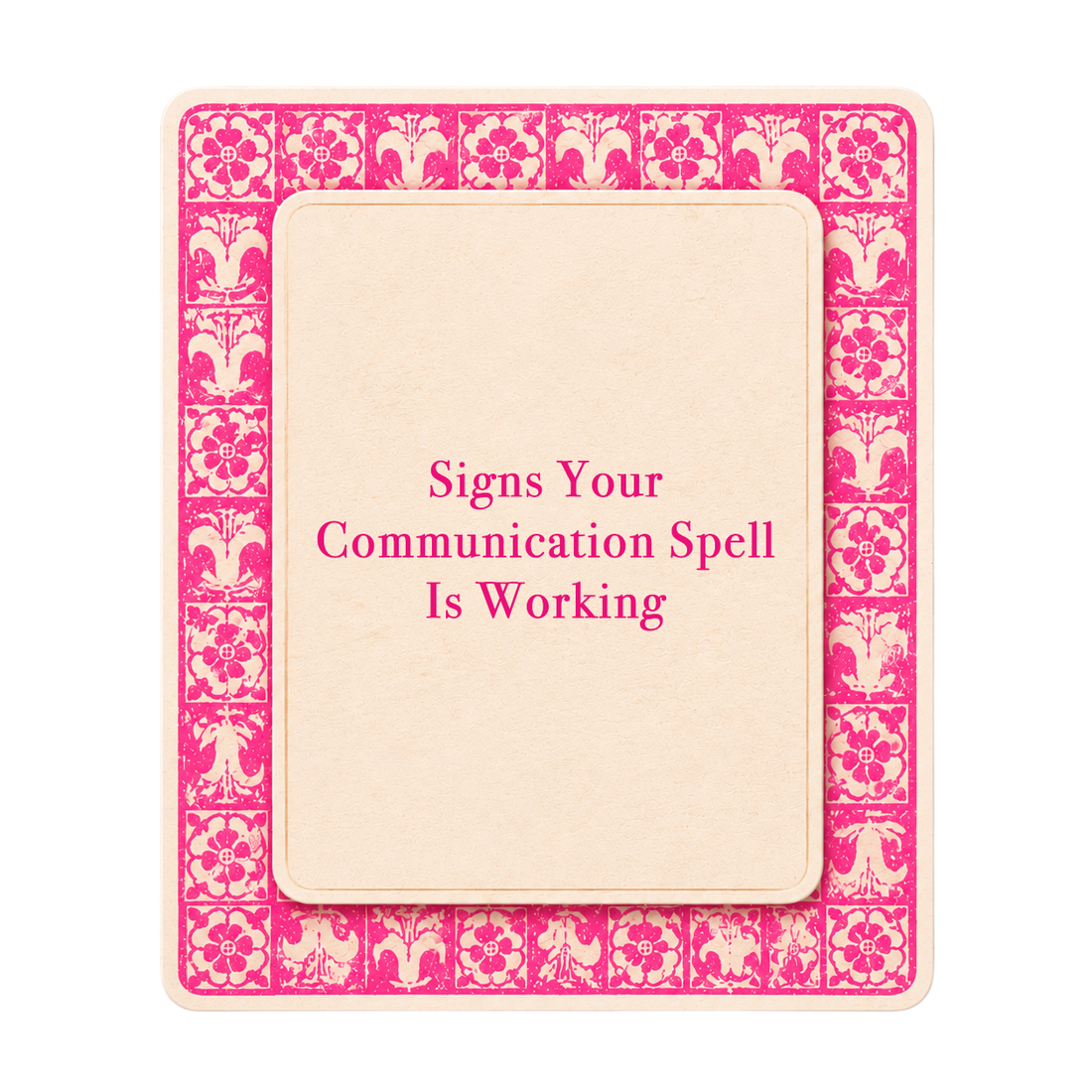 Pink tarot-style title card for The Love Witch blog post, Signs Your Communication Spell Is Working
