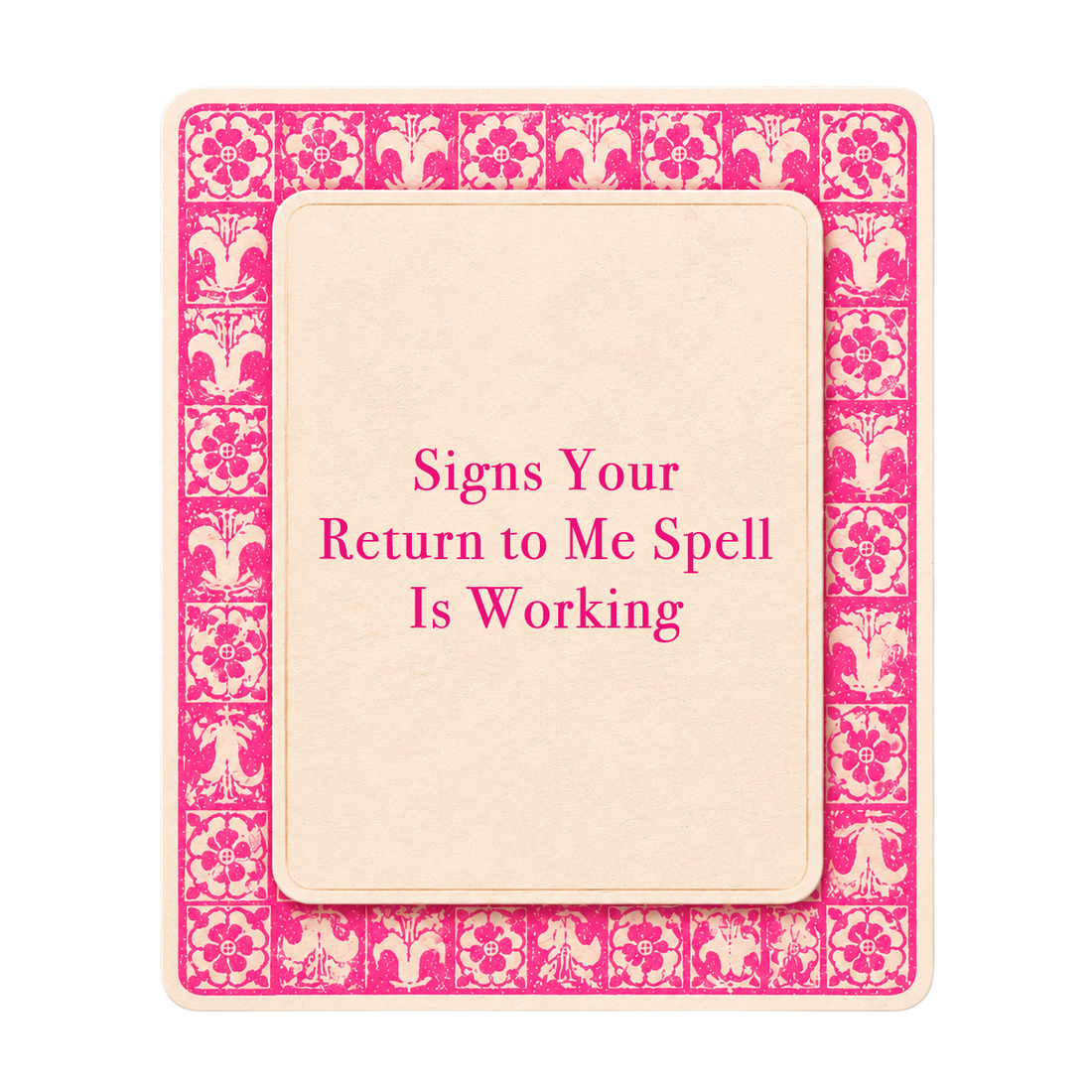 Pink tarot-style title card for The Love Witch blog post, Signs Your Return to Me Spell Is Working