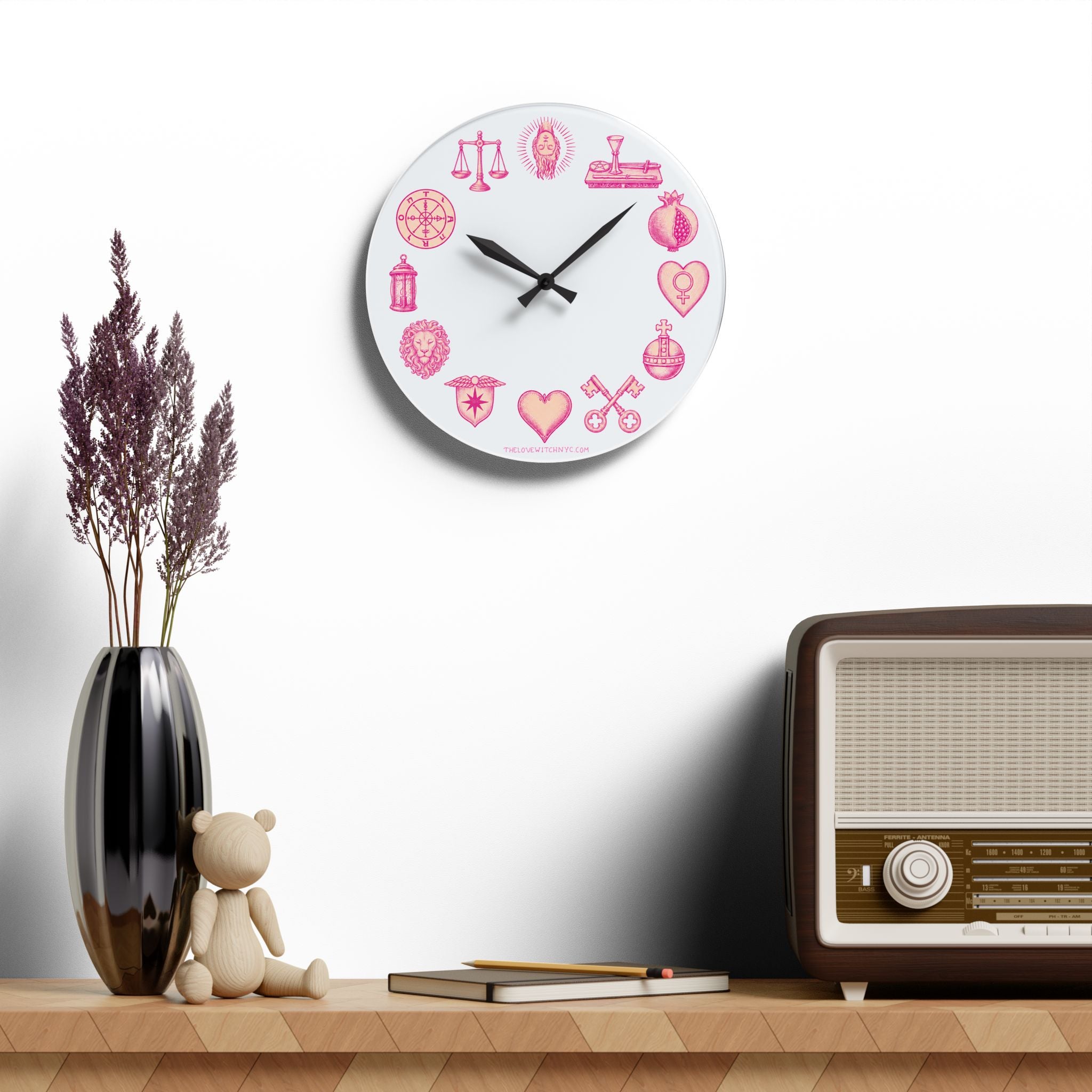 Pink Tarot Icon Wall Clock by The Love Witch