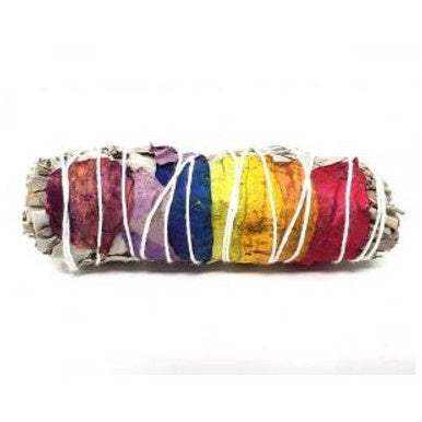 7 Chakra Rose Petals & White Sage Smudge Stick (4 in.)