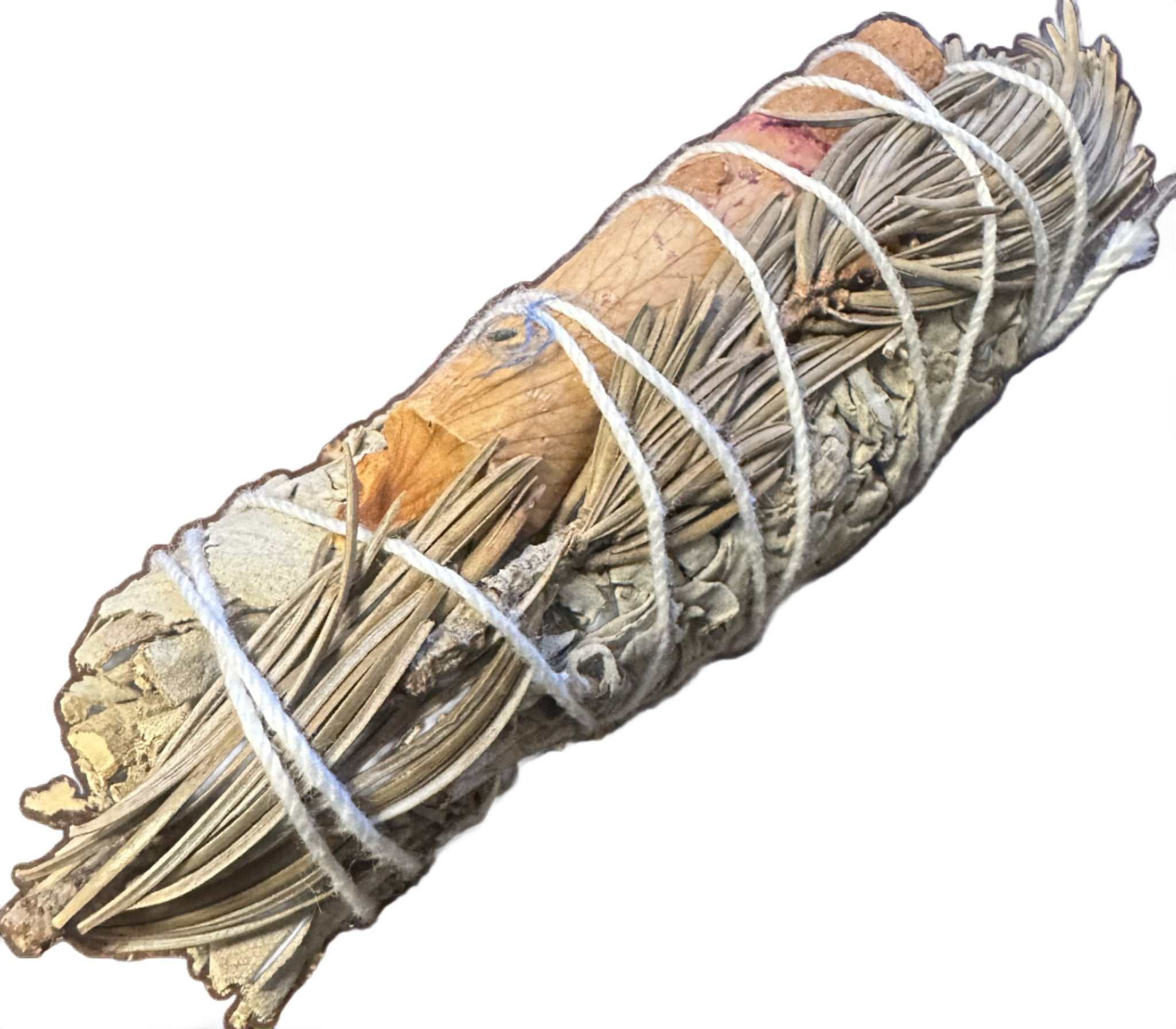 Cinnamon, Pine and Rose Petal White Sage Smudge Stick (4 in.)
