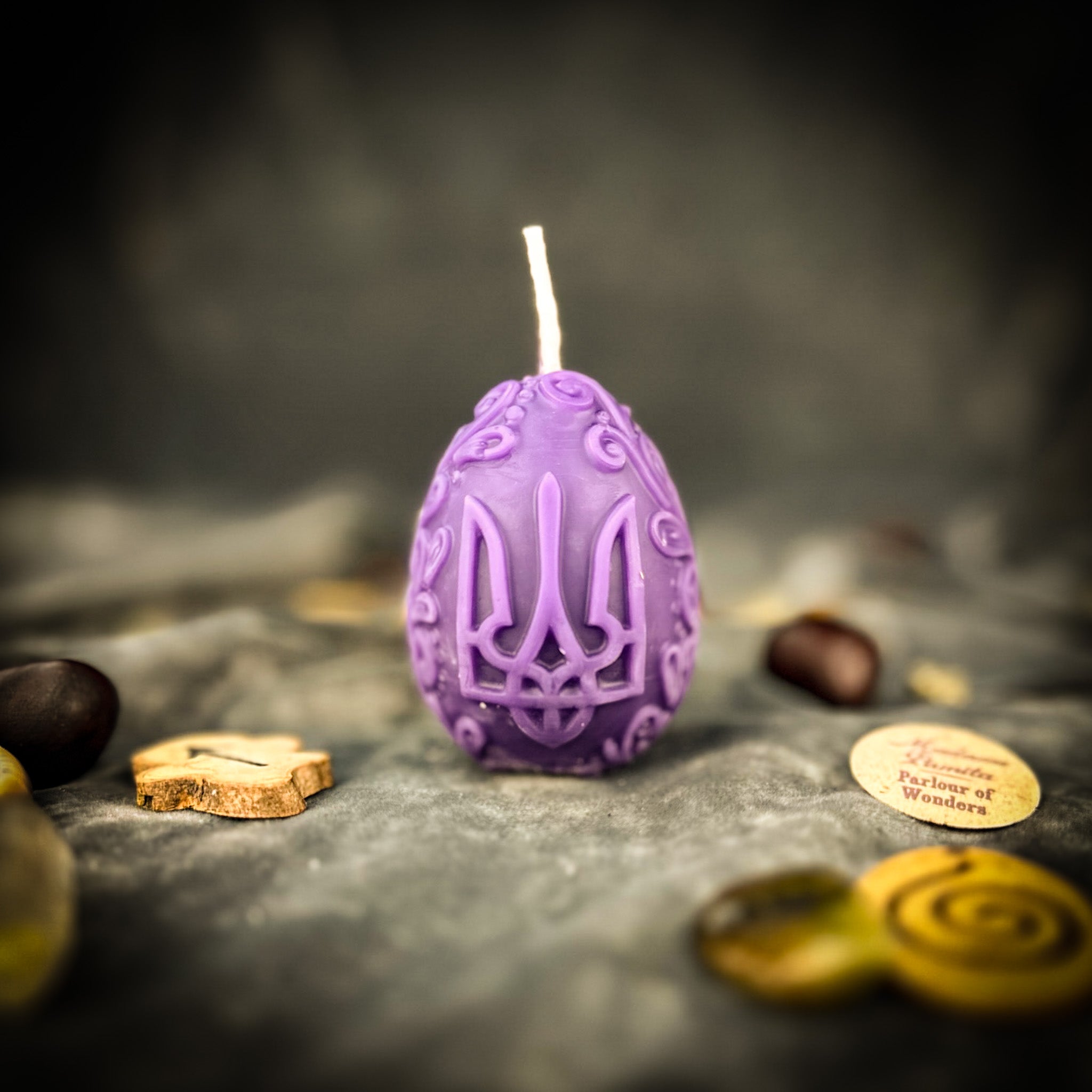 Beeswax Ukrainian Tryzub Pysanka Spell Candle - Protection & Strength