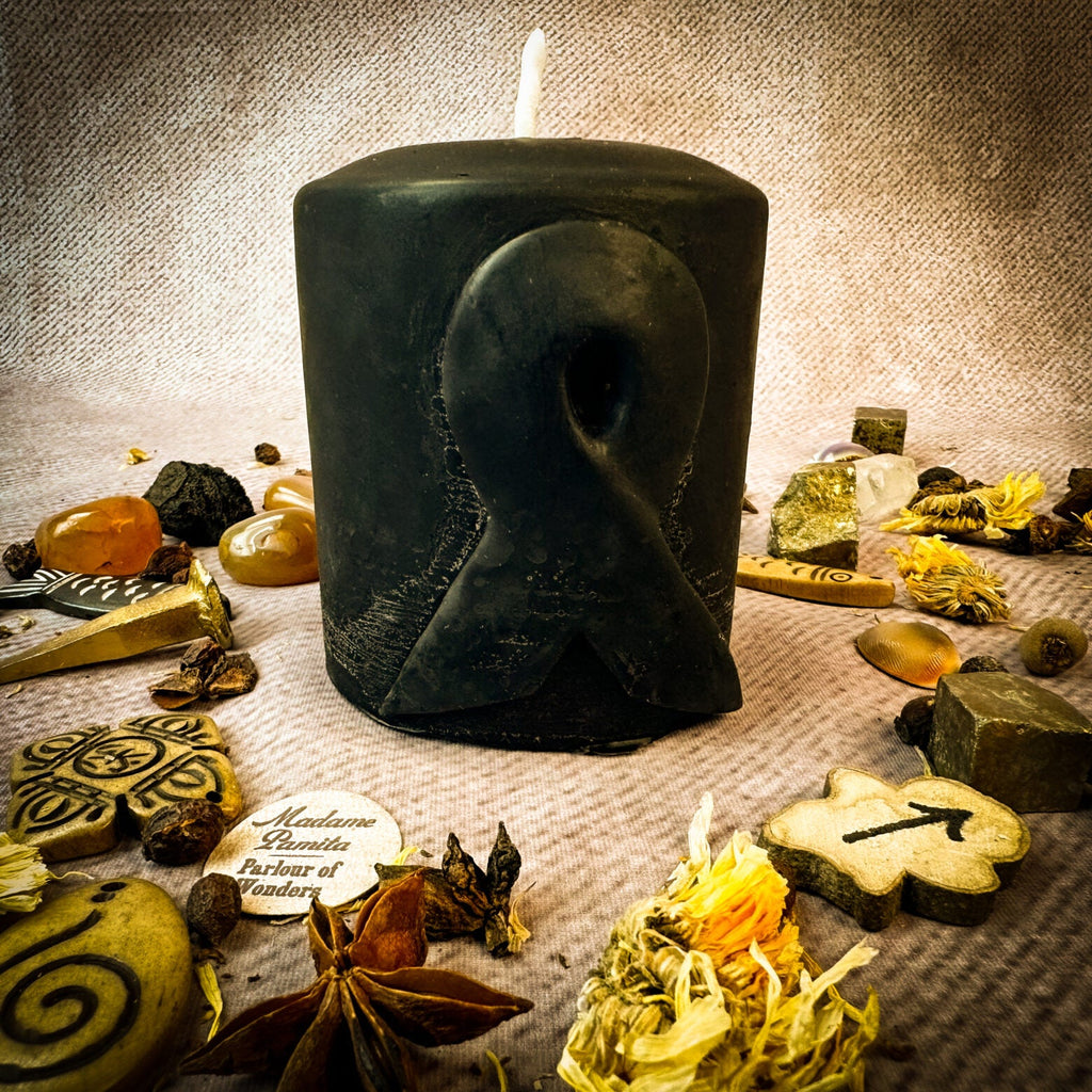 Beeswax Awareness Ribbon Pillar Spell Candle