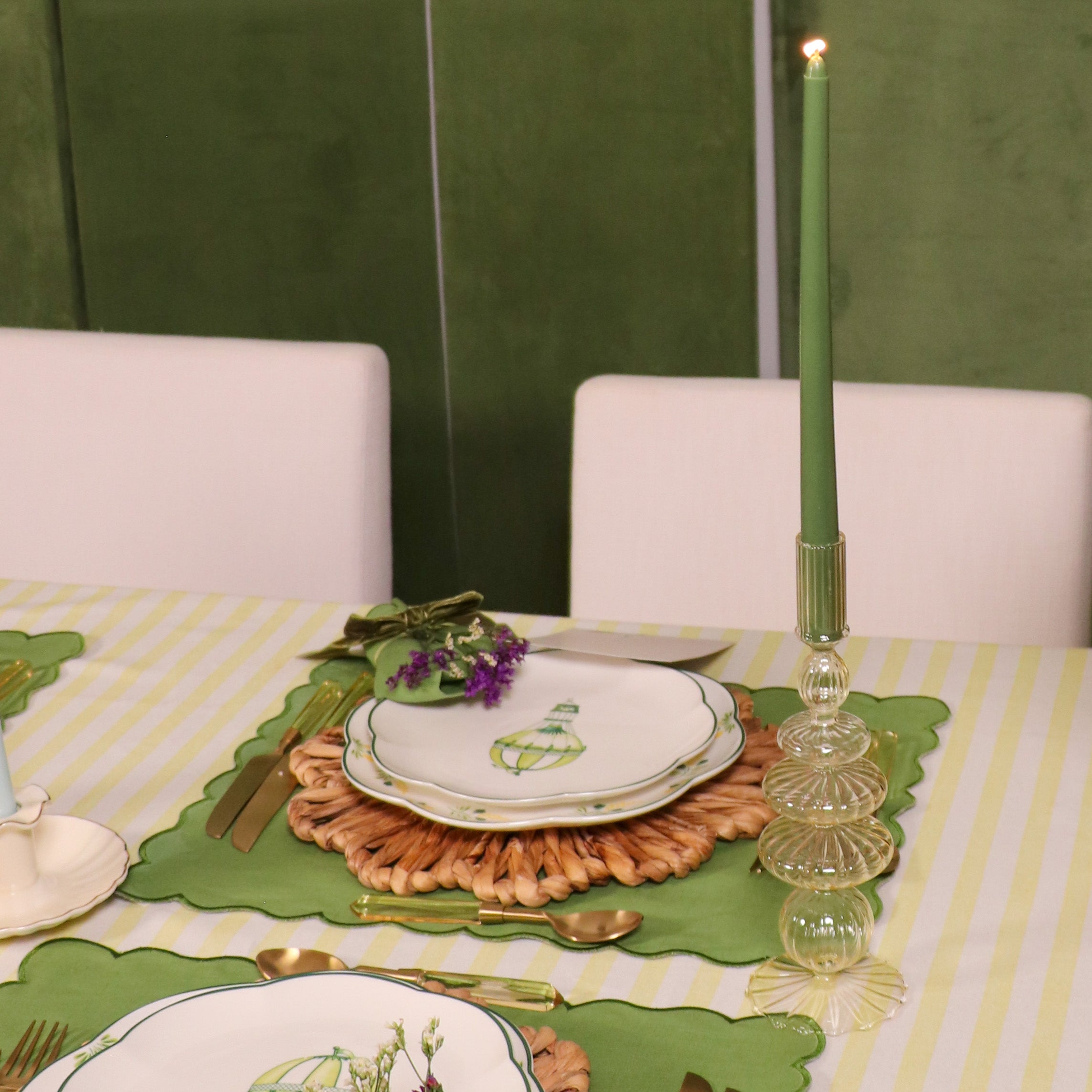 Buttercream Yellow Ribbed Candle Holder - Pair