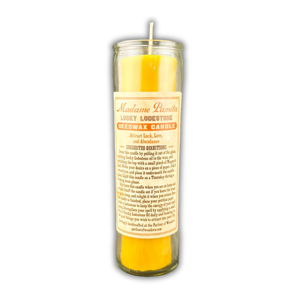 Lucky Lodestone Beeswax Vigil Spell Candle - Attract Love, Money & Luck