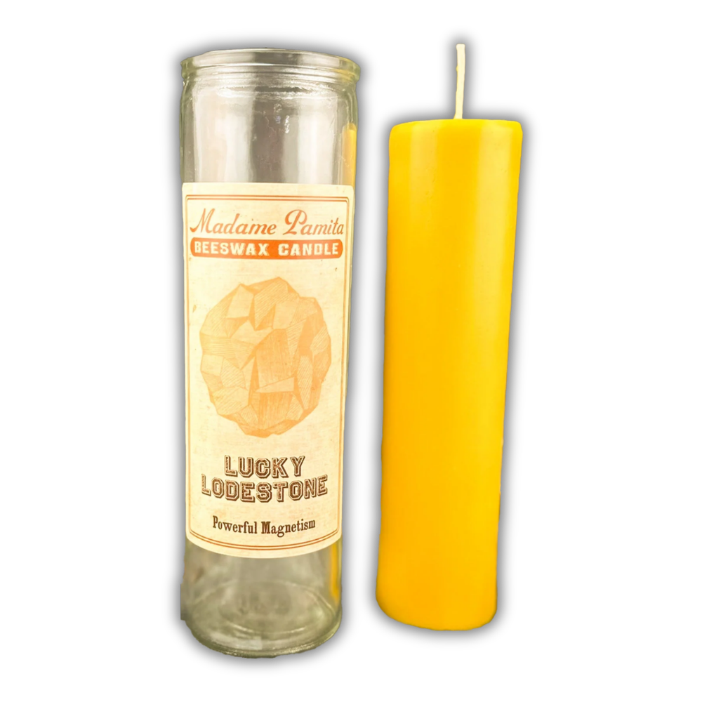 Lucky Lodestone Beeswax Vigil Spell Candle - Attract Love, Money & Luck
