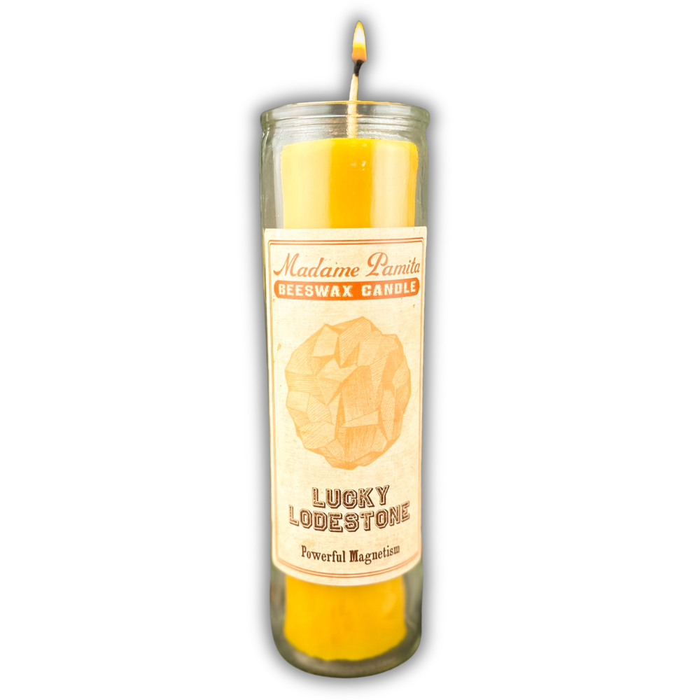 Lucky Lodestone Beeswax Vigil Spell Candle - Attract Love, Money & Luck