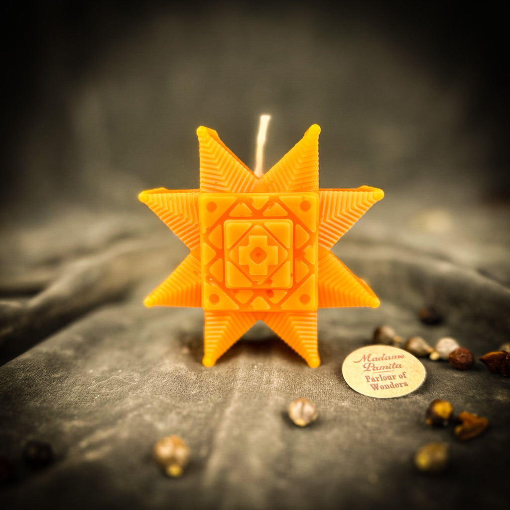 Beeswax Slavic Ruzha Sunburst Spell Candle