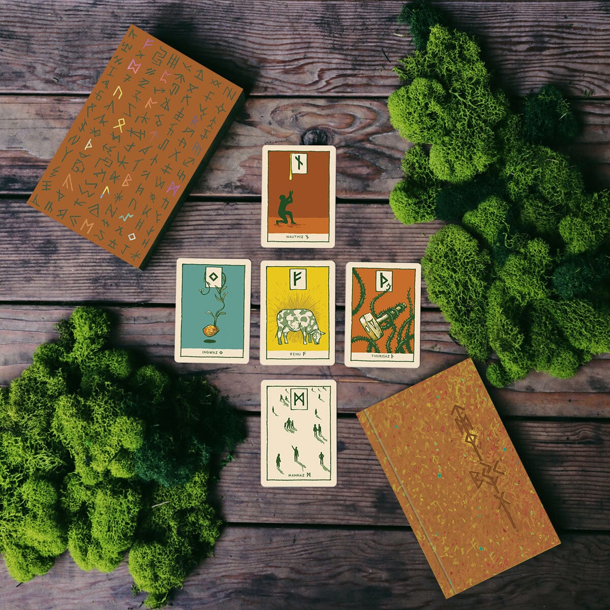 Green Glyphs Runes (Deck + Dice)