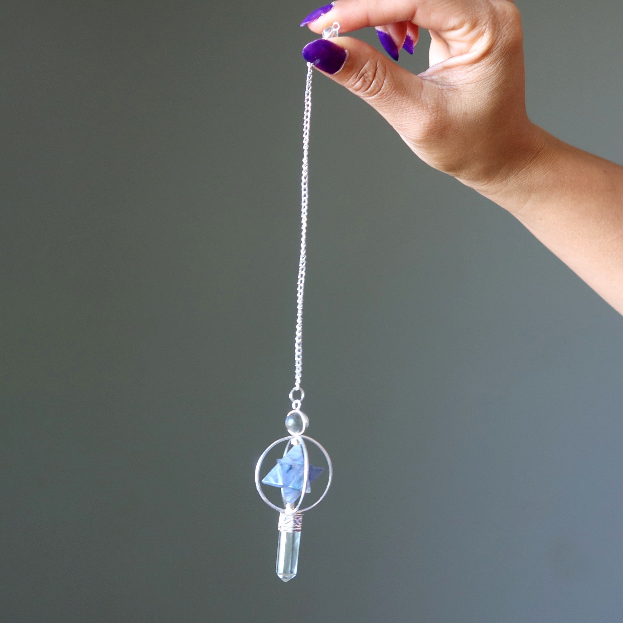 Clear Quartz Pendulum Iolite Merkaba Star