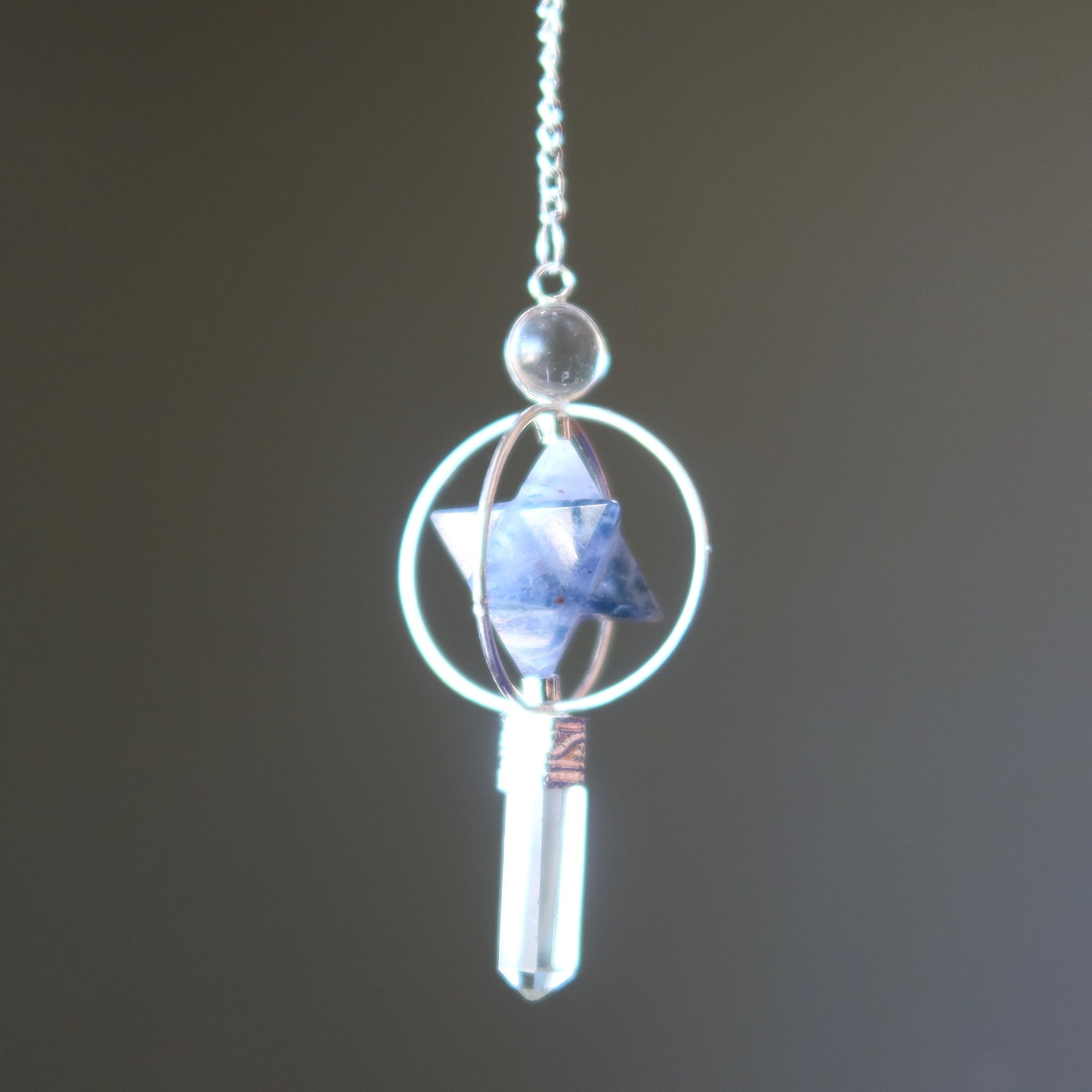 Clear Quartz Pendulum Iolite Merkaba Star