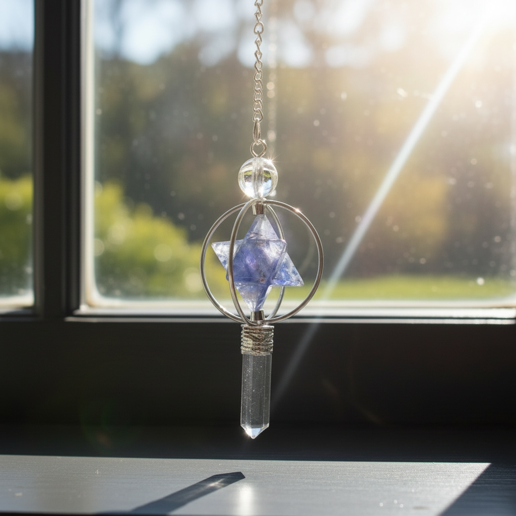 Clear Quartz Pendulum Iolite Merkaba Star