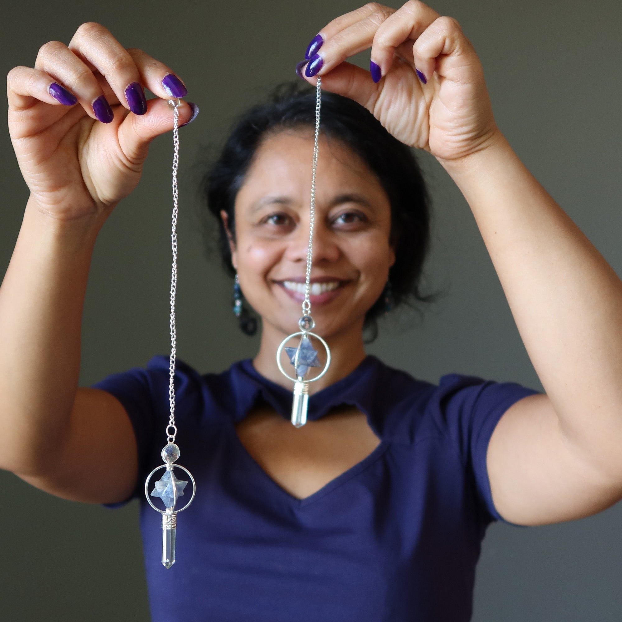 Clear Quartz Pendulum Iolite Merkaba Star