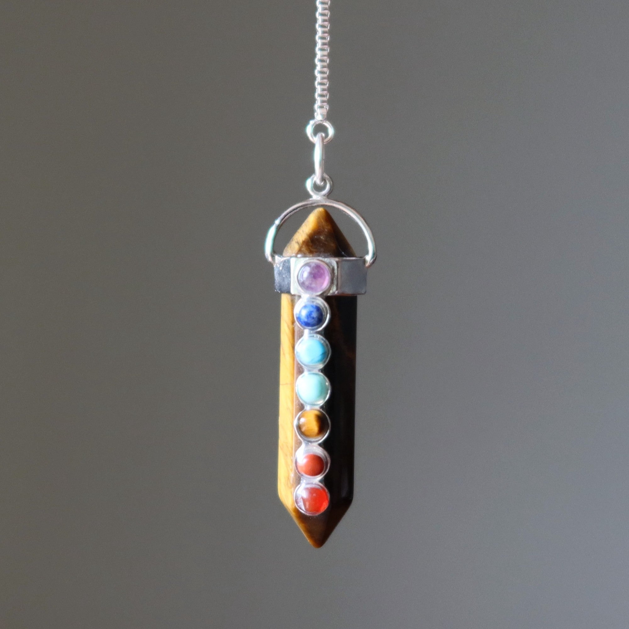 Tigers Eye Necklace Chakra Pendulum Go Sterling Silver