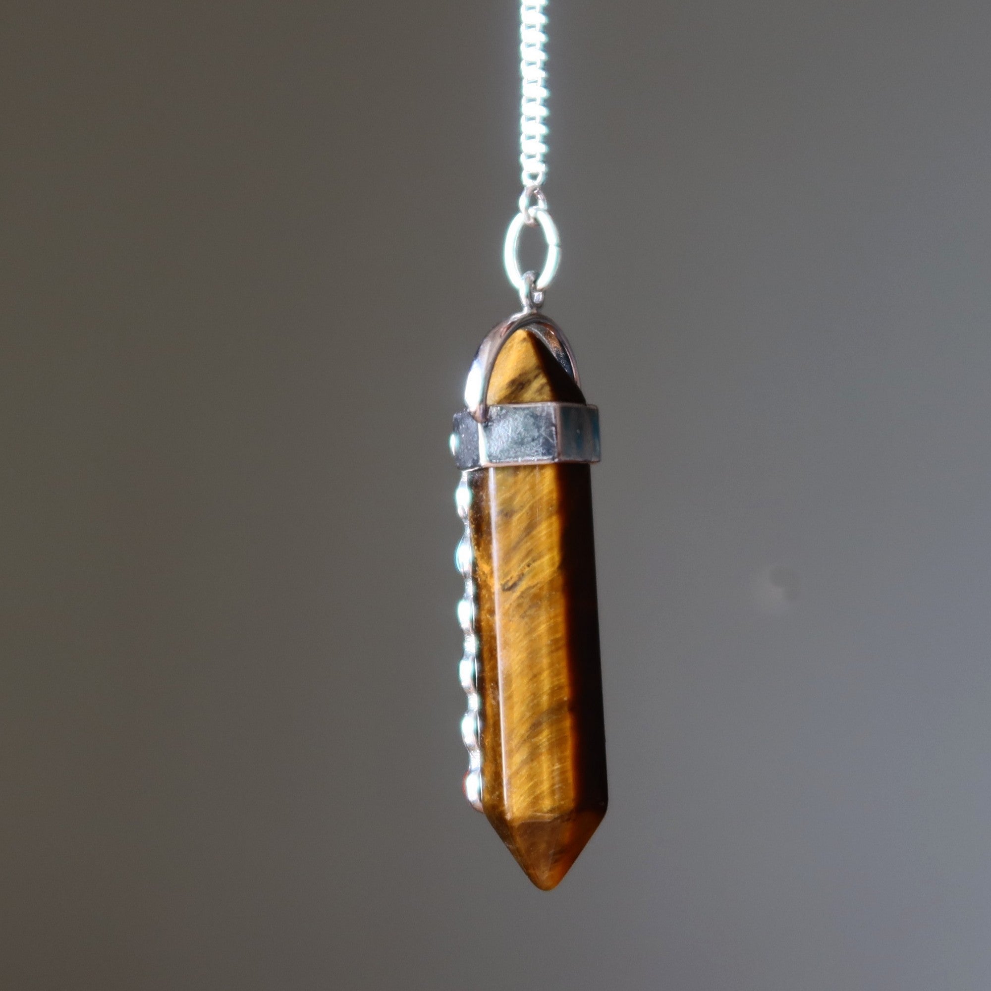 Tigers Eye Necklace Chakra Pendulum Go Sterling Silver