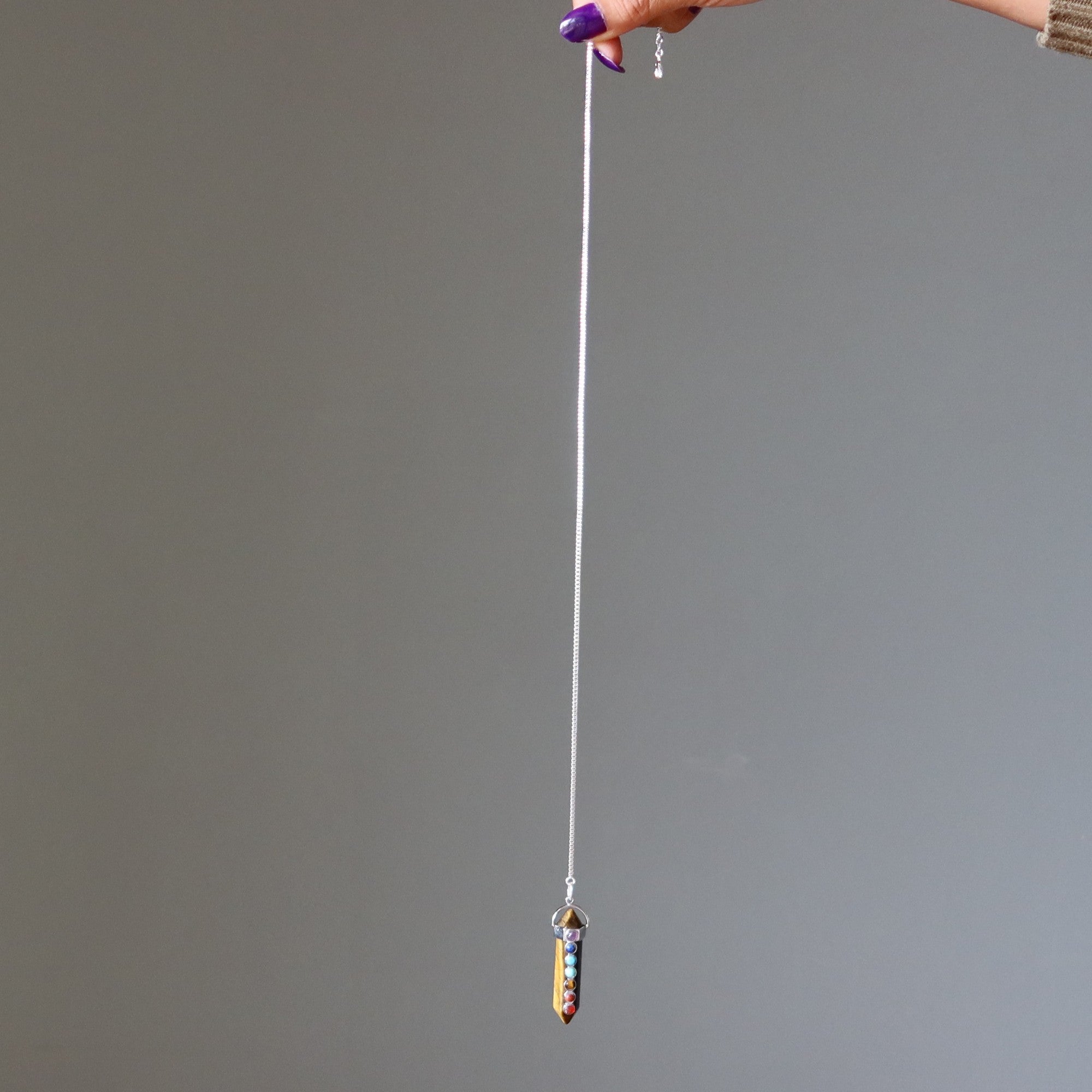 Tigers Eye Necklace Chakra Pendulum Go Sterling Silver
