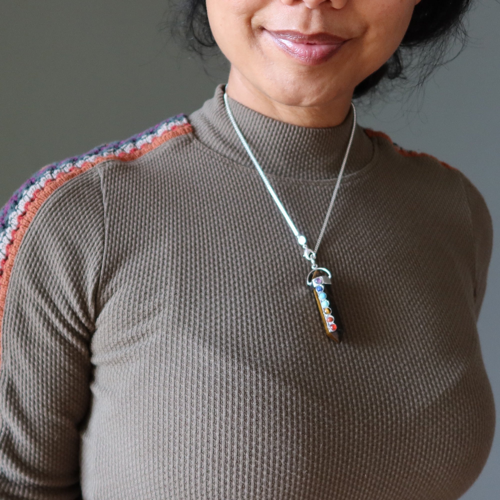 Tigers Eye Necklace Chakra Pendulum Go Sterling Silver