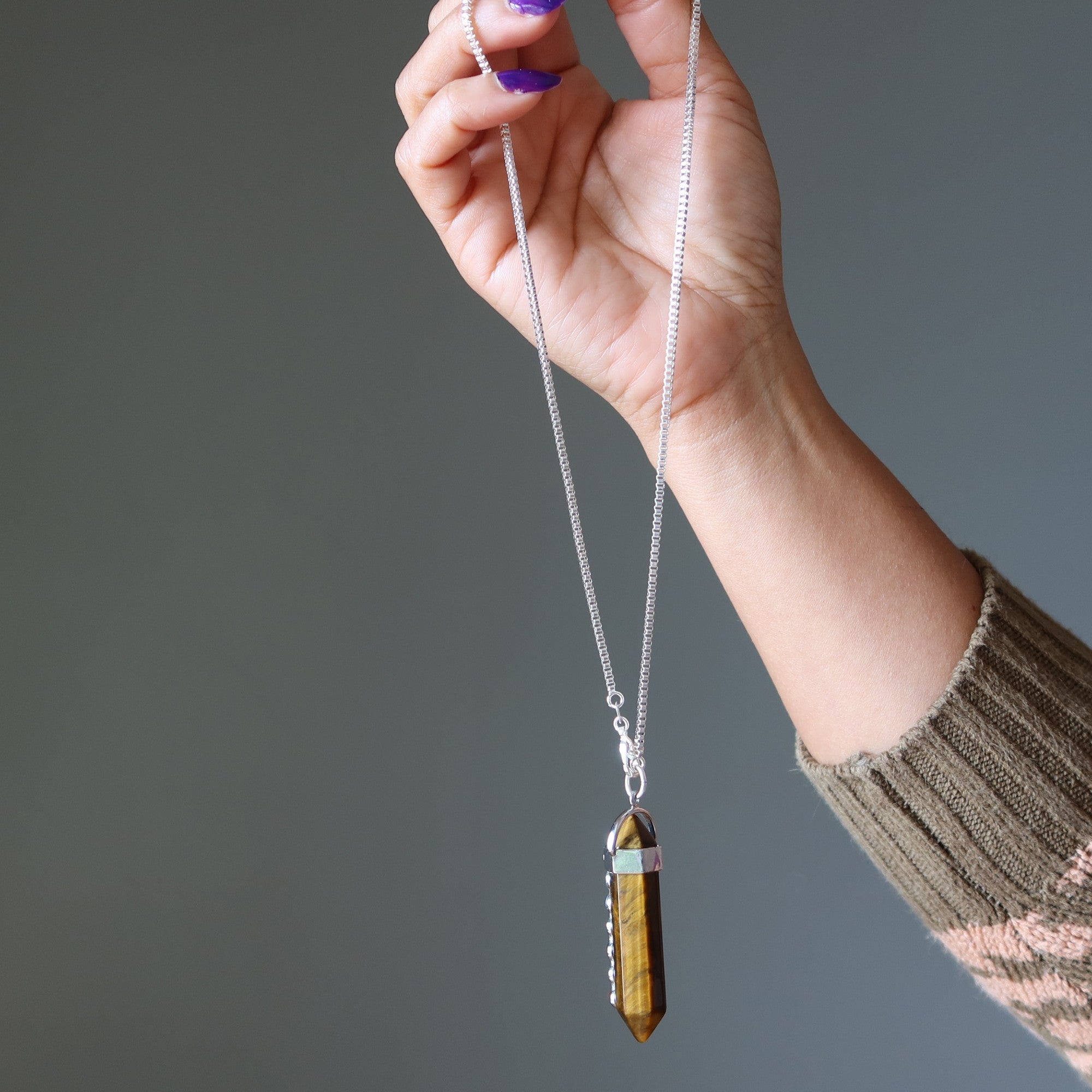 Tigers Eye Necklace Chakra Pendulum Go Sterling Silver