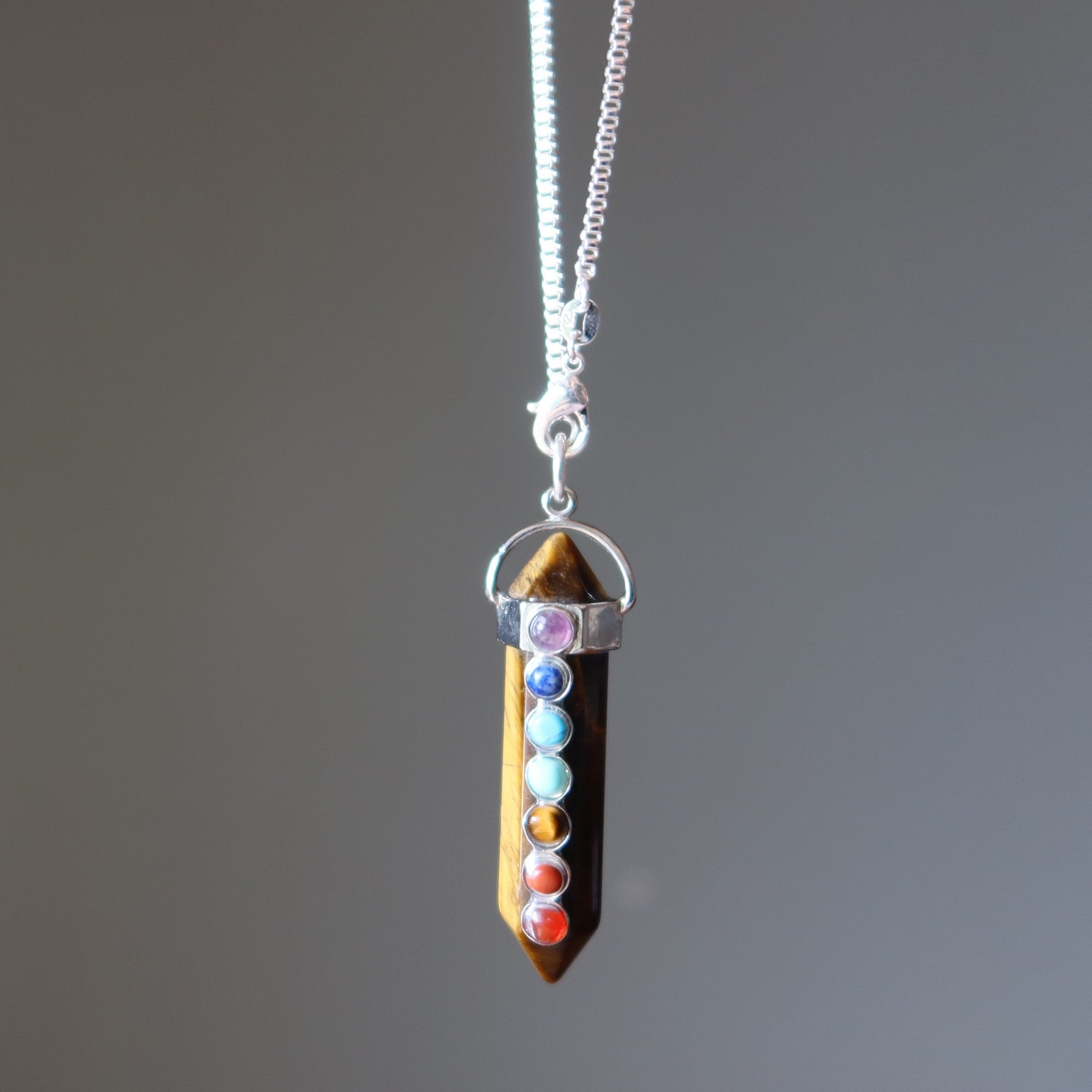 Tigers Eye Necklace Chakra Pendulum Go Sterling Silver